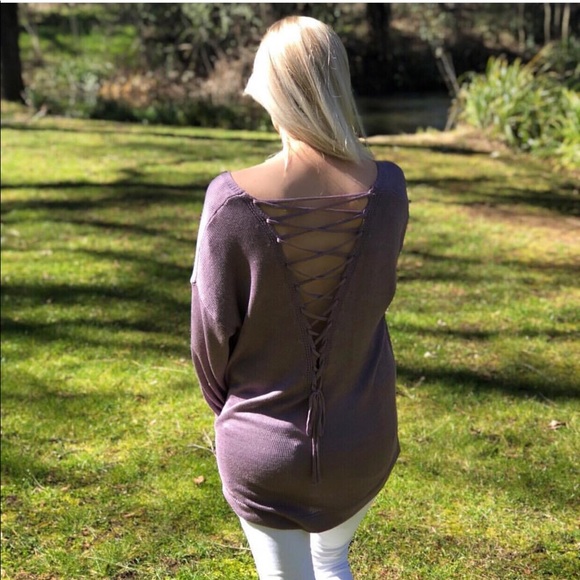 Lavender purple lace up sweater - Picture 2 of 3